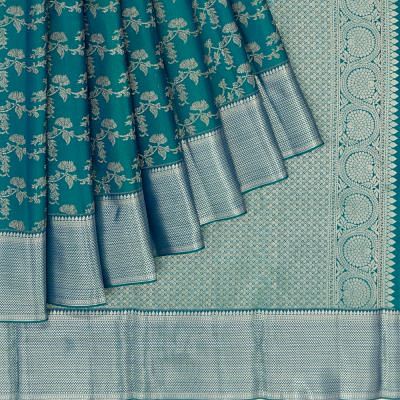 Kanchipuram Silk Jaal Teal Blue Saree