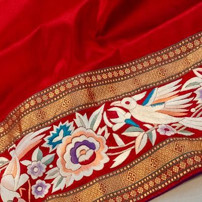 Parsi Gara Banarasi Silk Plain Maroon Saree