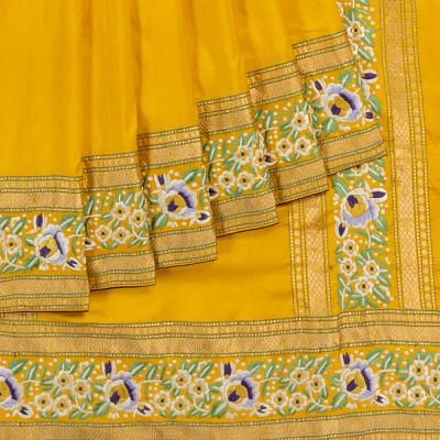 Parsi Gara Banarasi Silk Plain Yellow Saree