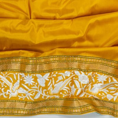 Parsi Gara Banarasi Silk Plain Yellow Saree