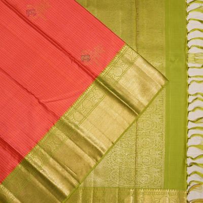 Kanchipuram Silk Checks And Butta Pink And Yellow Saree