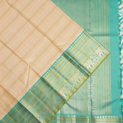 Kanchipuram Silk Horizontal Lines Cream Saree