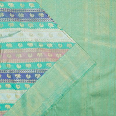 Kanchipuram Silk Brocade Multicolour Sea Green Saree