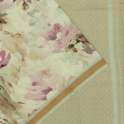 Coimbatore Soft Silk Floral Printed Cream Saree