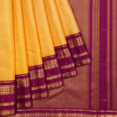 Kanchipuram Silk Tissue Butta Mustard Yellow Saree