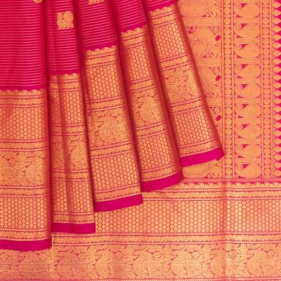 Kanchipuram Silk Oosi Lines And Butta Pink Saree