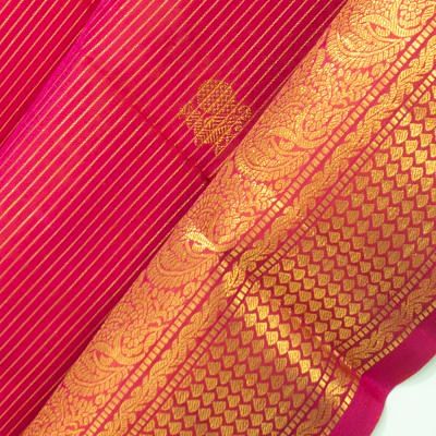 Kanchipuram Silk Oosi Lines And Butta Pink Saree