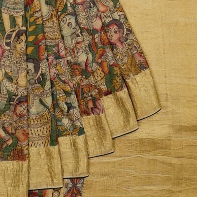 Kanchipuram Silk Handpainted Kalamkari Green Saree