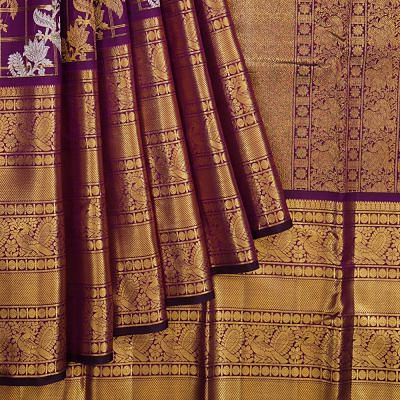 Kanchipuram Silk Checks And Jaal Purple Saree