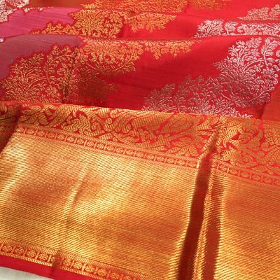 Kanchipuram Silk Leheriya Jaal Rangkat Red Saree