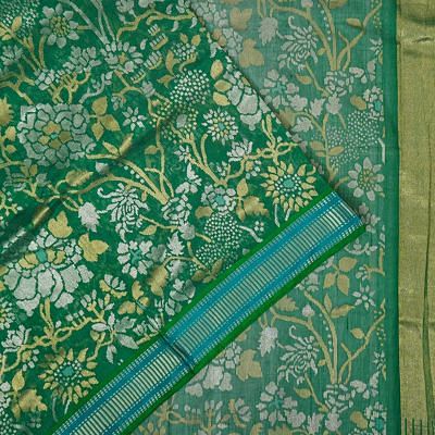 Ponduru Handspun Cotton All Over Jamdani Dark Green Saree