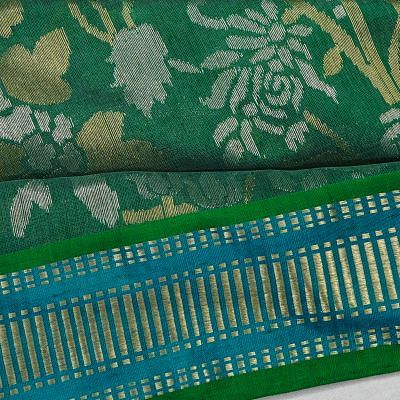 Ponduru Handspun Cotton All Over Jamdani Dark Green Saree