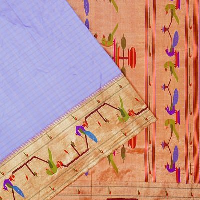 Paithani Silk Checks Lavender Saree With Akruthi Border