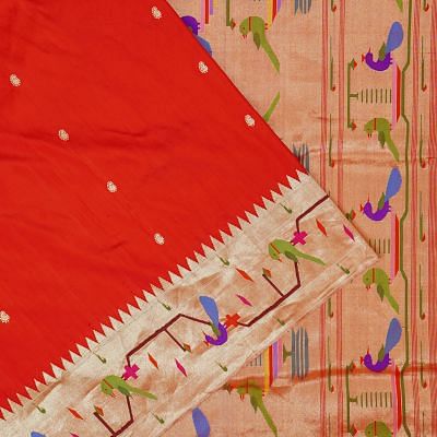 Paithani Silk Butta Red Saree With Akruthi Border