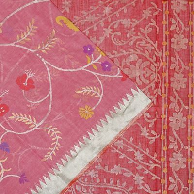 Ponduru Handspun Cotton All Over Jamdani Jaal Baby Pink Saree