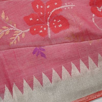 Ponduru Handspun Cotton All Over Jamdani Jaal Baby Pink Saree