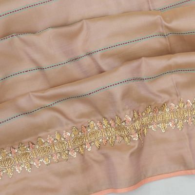 Kanchipuram Silk Horizontal Lines Baby Pink Saree With Zardosi Work