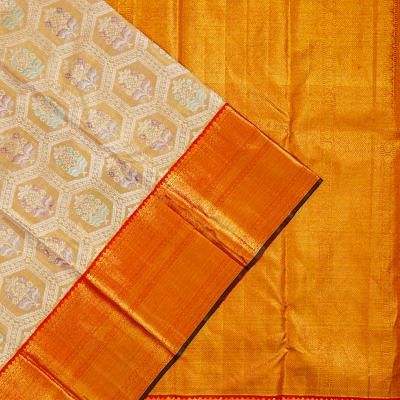 Kanchipuram Silk Tissue Jaal And Butta Gold Saree