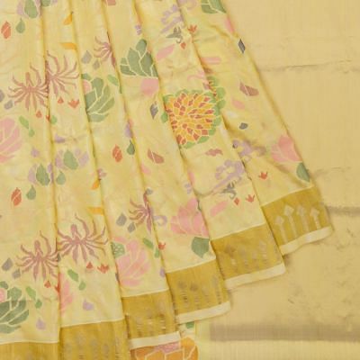 Uppada Silk All Over Jamdani Pastel Yellow Saree