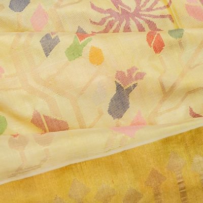 Uppada Silk All Over Jamdani Pastel Yellow Saree