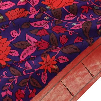 Paithani Silk Kalamkari Hand Painted And Butta Violet Saree