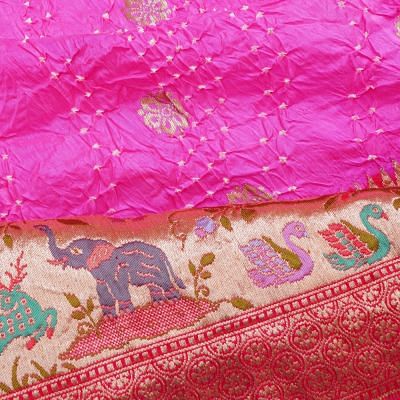 Banarasi Silk Bandhani Butta Pink Saree