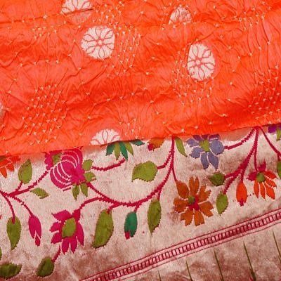 Banarasi Silk Bandhani And Butta Orange Saree