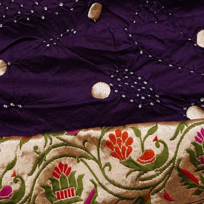 Banarasi Silk Bandhani And Butta Violet Saree