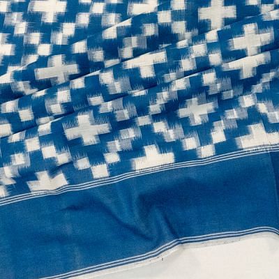 Pochampally Cotton Double Ikat Blue Saree