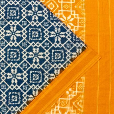 Pochampally Cotton Double Ikat Blue Saree