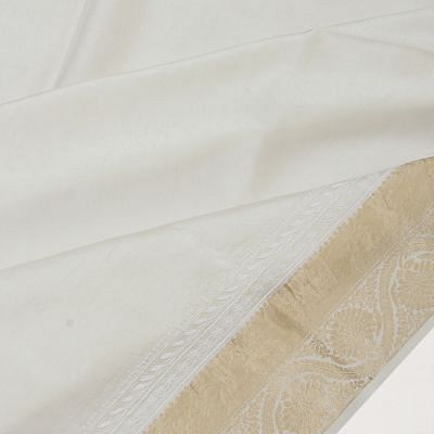 Kanchipuram Silk Plain White Saree With Chikankari Hand Embroidery