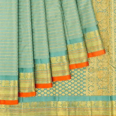 Kanchipuram Silk Horizontal Lines Blue Saree