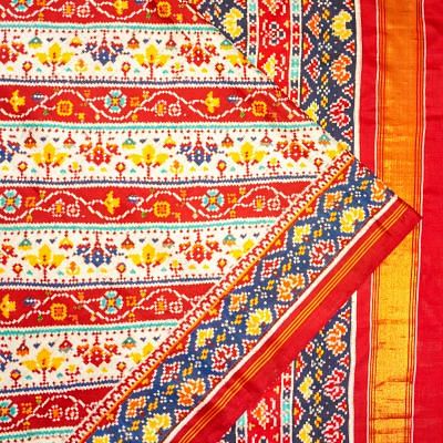 Patan Patola Silk Double Ikat Red And White Saree