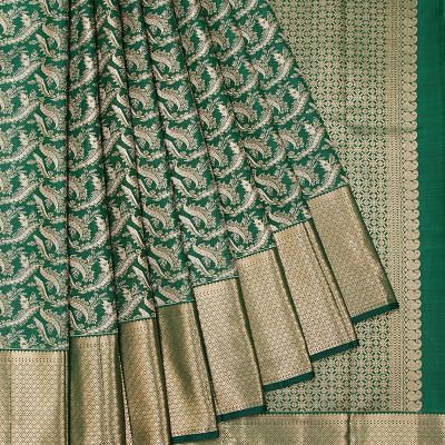 Kanchipuram Silk Brocade Bottle Green Saree