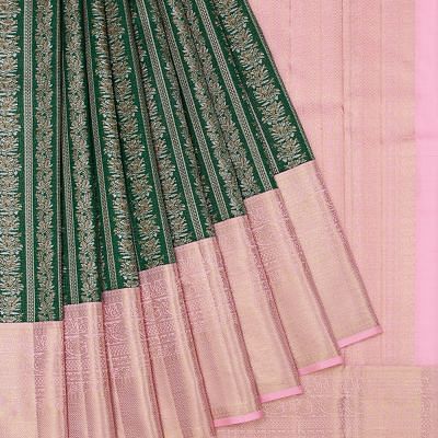 Kanchipuram Silk Brocade Bottle Green Saree