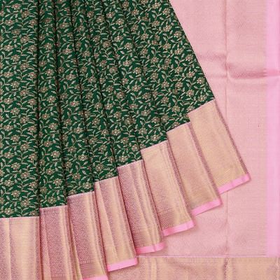 Kanchipuram Silk Brocade Bottle Green Saree