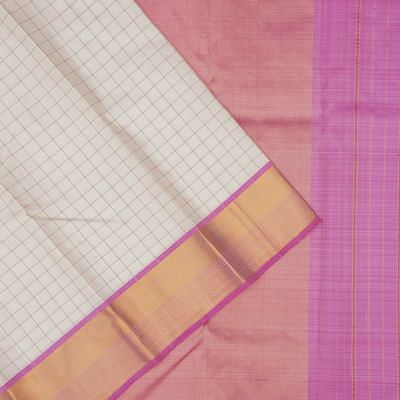 Kanchipuram Silk Kattam Checks White Saree