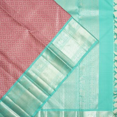 Kanchipuram Silk Criss Cross Checks And Butta Pink Saree