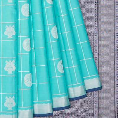 Kanchipuram Silk Checks And Butta Sky Blue Saree