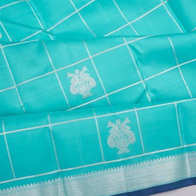 Kanchipuram Silk Checks And Butta Sky Blue Saree