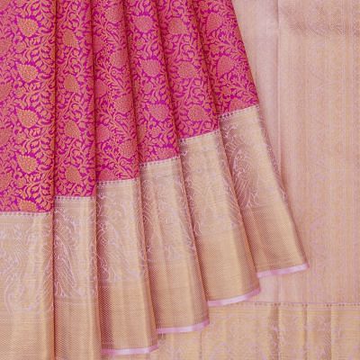 Kanchipuram Silk Floral Brocade Pink Saree With Pastel Border