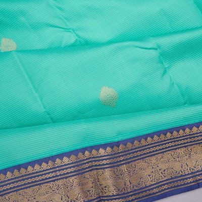 Kanchipuram Silk Horizontal Lines And Butta Sea Green Saree