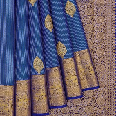 Kanchipuram Silk Vertical Lines And Butta Blue Saree