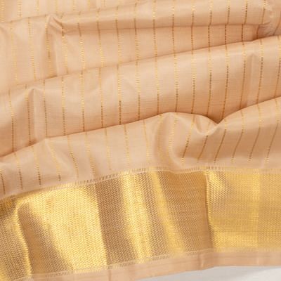 Kanchipuram Silk Vertical Lines Cream Dhoti With Kanduva