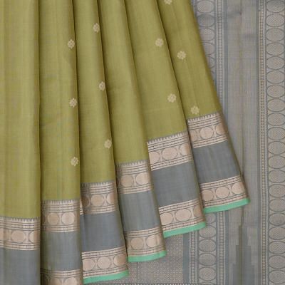 Kanchipuram Silk Butta Mehandi Green Saree With Rettai Border