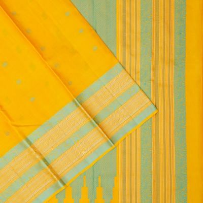 Kanchipuram Silk Butta Yellow Saree With Resham Border And Pallu