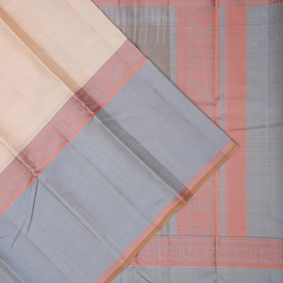 Kanchipuram Silk Plain Cream Saree With Resham Border