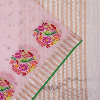 Zari Kota Cotton Butta Baby Pink Saree