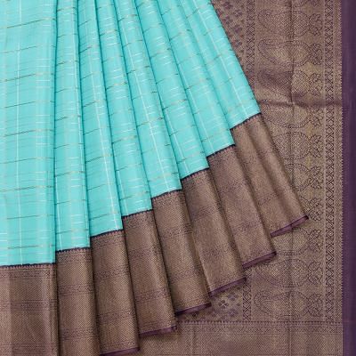 Kanchipuram Silk Checks Sky Blue Saree