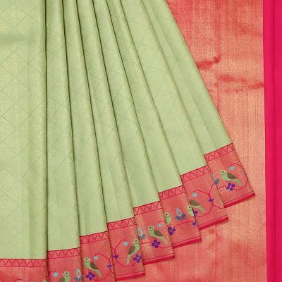 Kanchipuram Silk Brocade Pista Green Saree